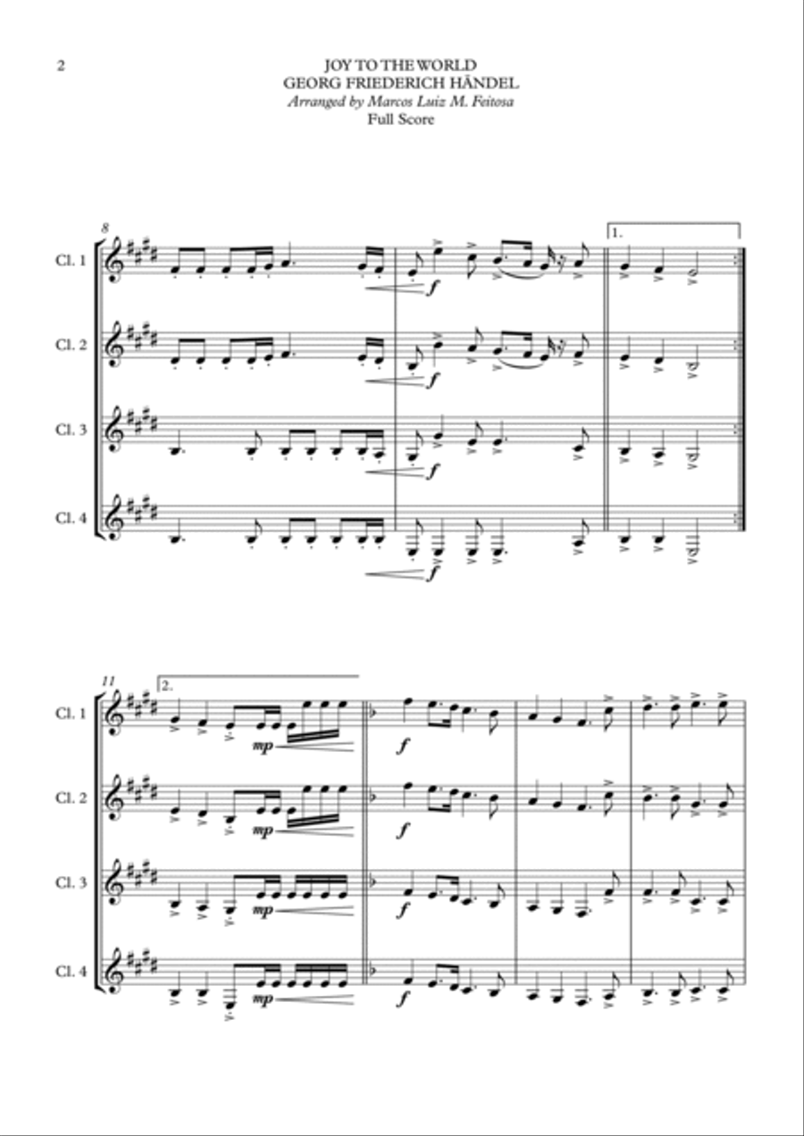 Joy To The World (Cantai Que o Salvador Chegou) - Clarinet Quartet Clarinet Quartet scores gallery preview page 4