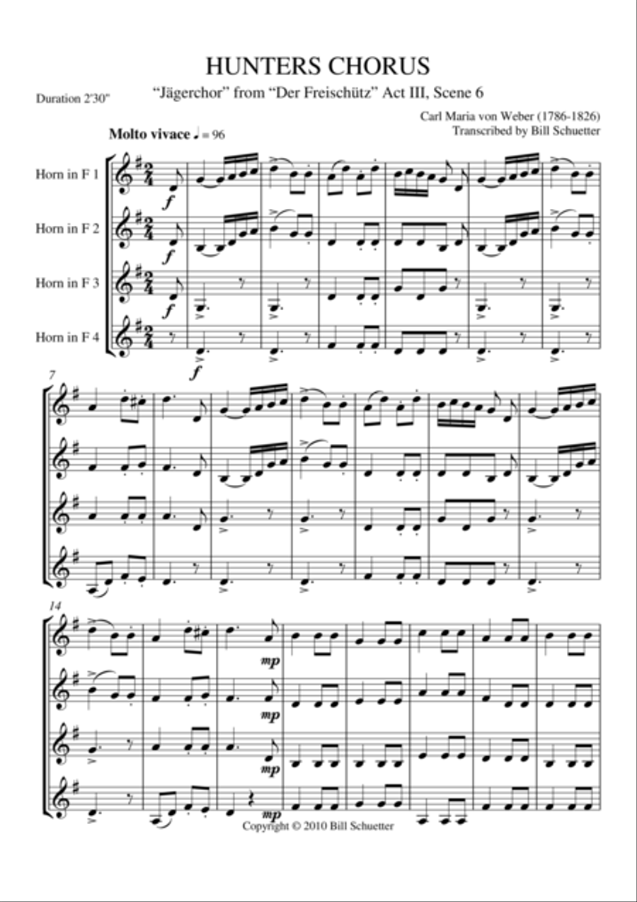 Hunters Chorus from Der Freischutz Choir scores gallery preview page 2