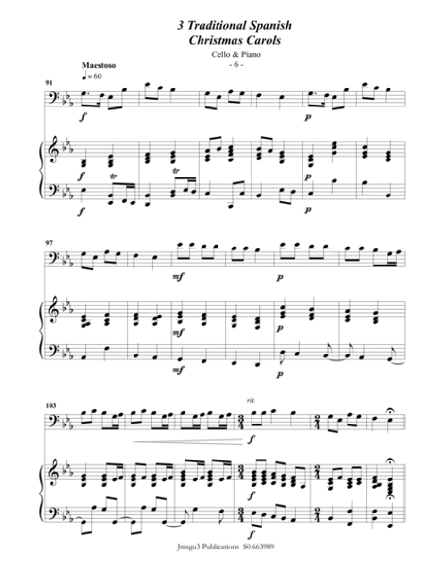 3 Traditional Spanish Christmas Carols for Cello & Piano Piano scores gallery preview page 6