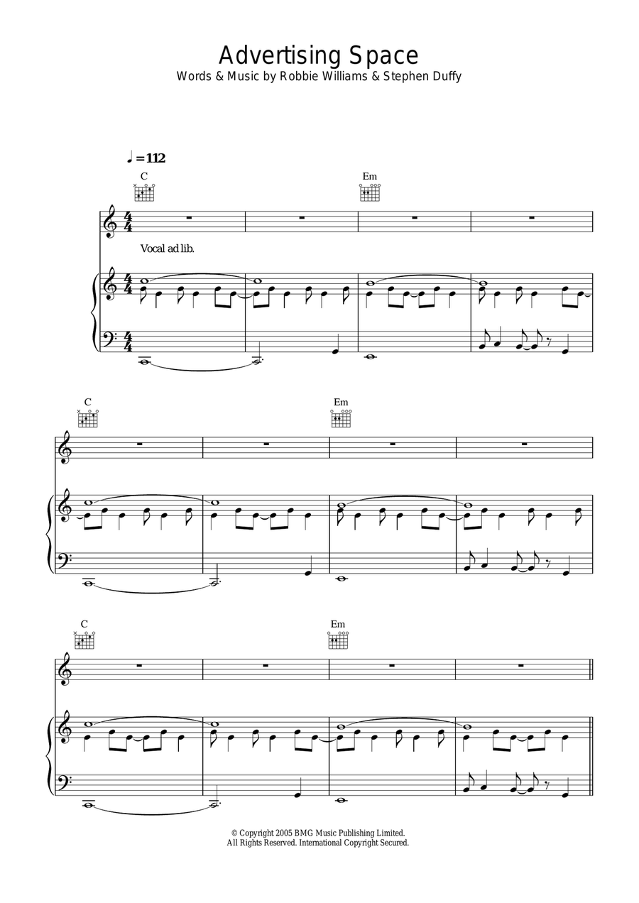 Advertising Space Piano, Vocal, Guitar scores gallery preview page 1