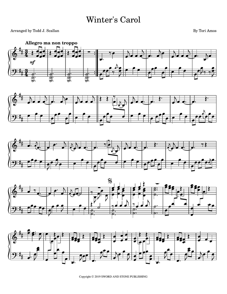 Winter's Carol Winter's Carol Piano Solo scores gallery preview page 1
