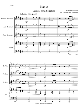 Nänie - lament for a songbird - for recorder trio and piano