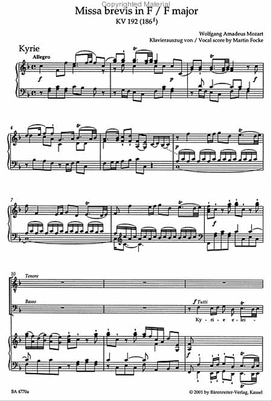 Missa brevis F major, KV 192 (186f) 4-Part scores gallery preview page 3