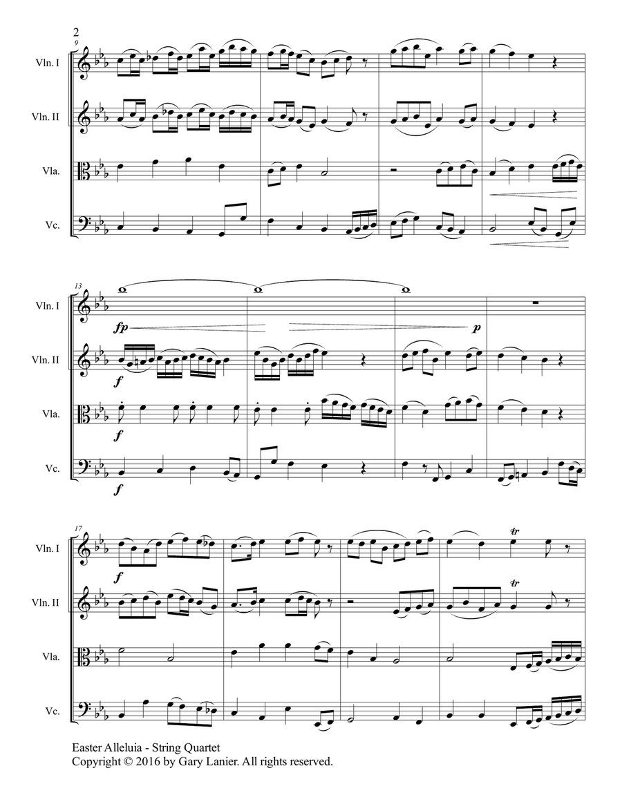 Gary Lanier: Easter Alleluia (String Quartet medley – Score & Parts) String Quartet scores gallery preview page 3