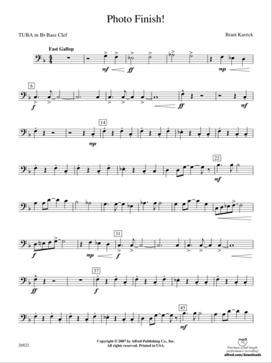 Photo Finish!: (World Part) B-flat Tuba B.C. Concert Band scores gallery preview page 1