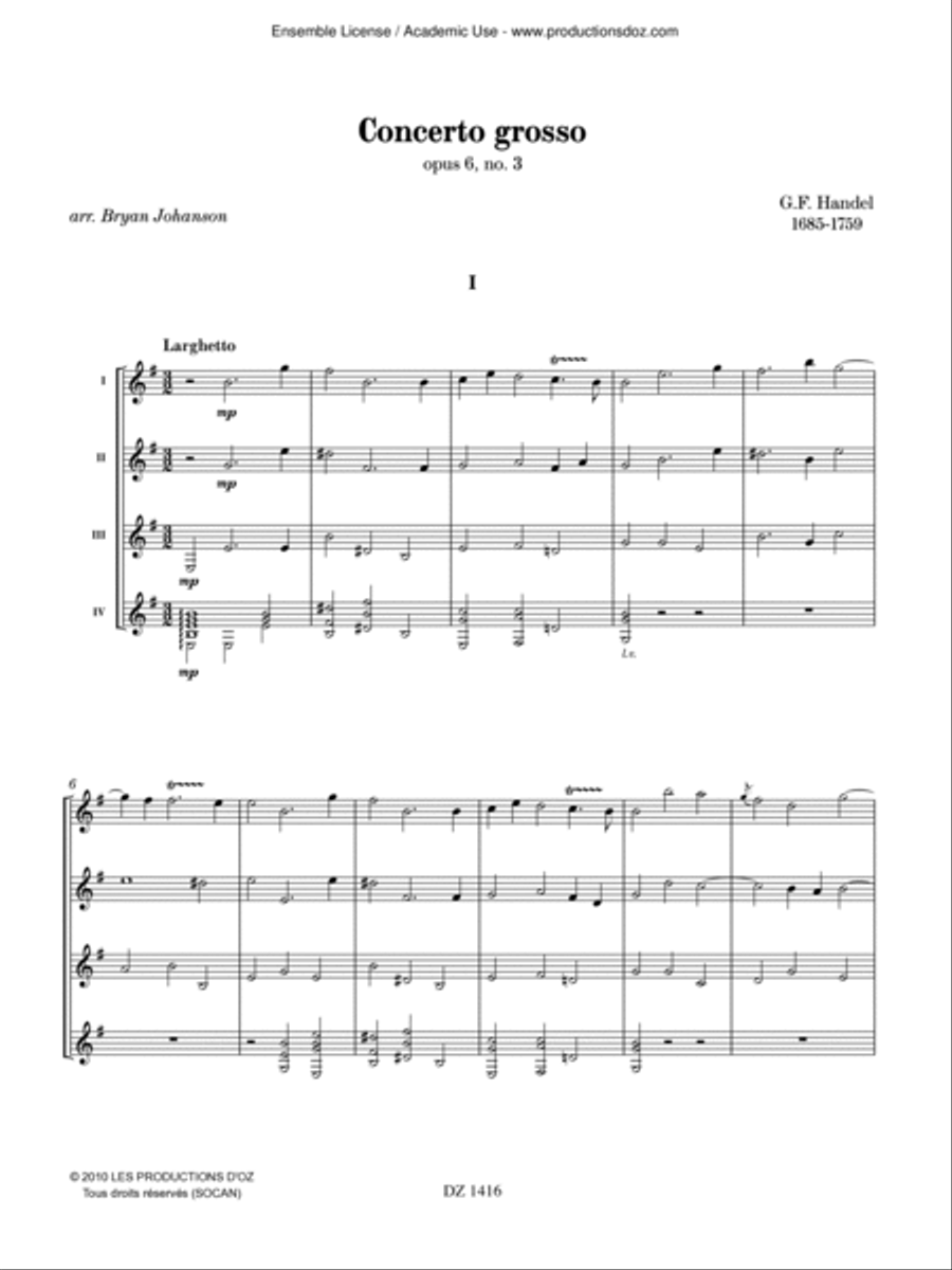 Concerto grosso, opus 6, no. 3 Guitar Ensemble scores gallery preview page 3