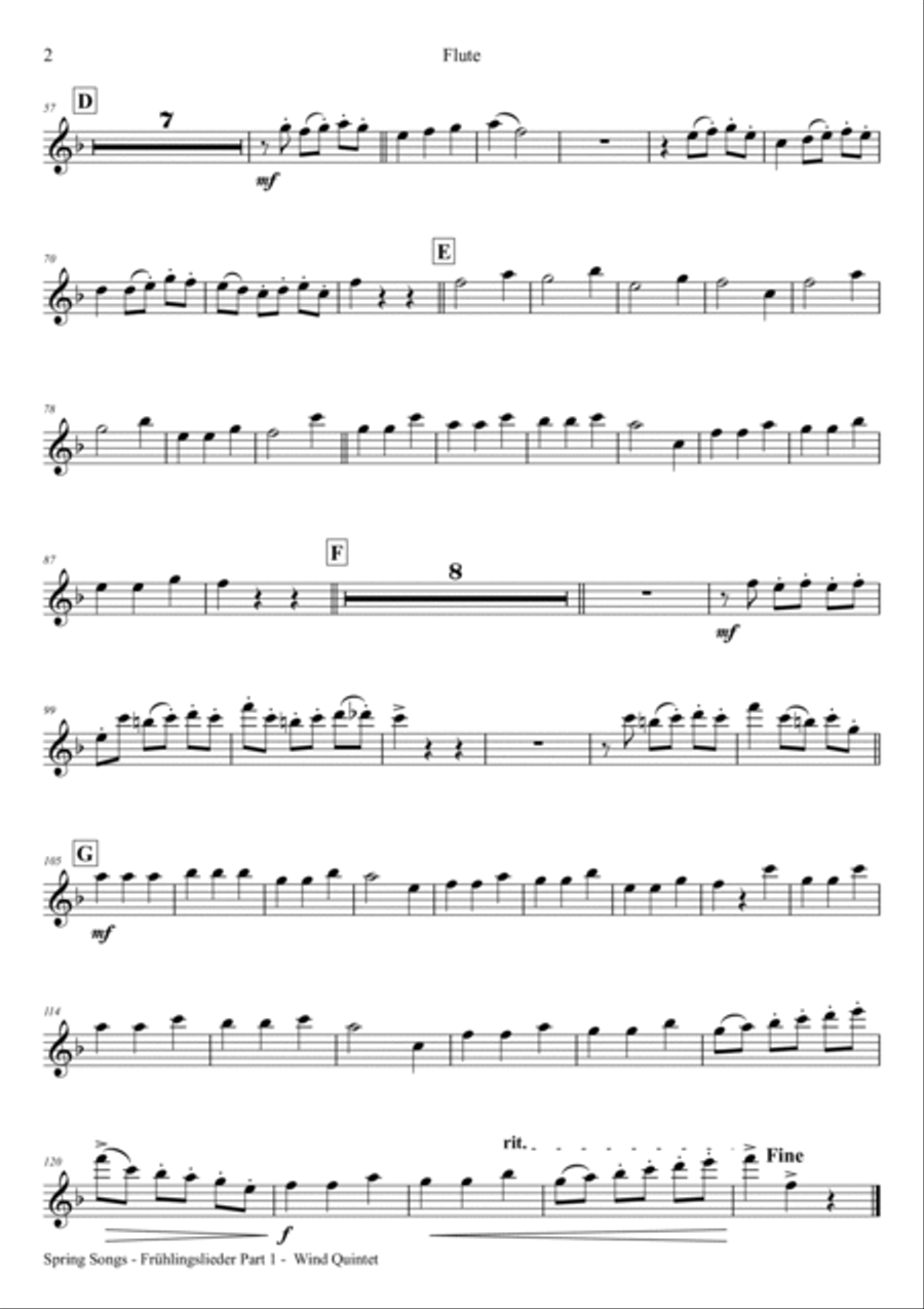 Spring Songs - Frühlingslieder - Part 1 - German Folk Songs - Wind Quintet Spring Songs - Frühlingslieder - Part 1 - German Folk Songs - Wind Quintet Woodwind Quintet scores gallery preview page 6