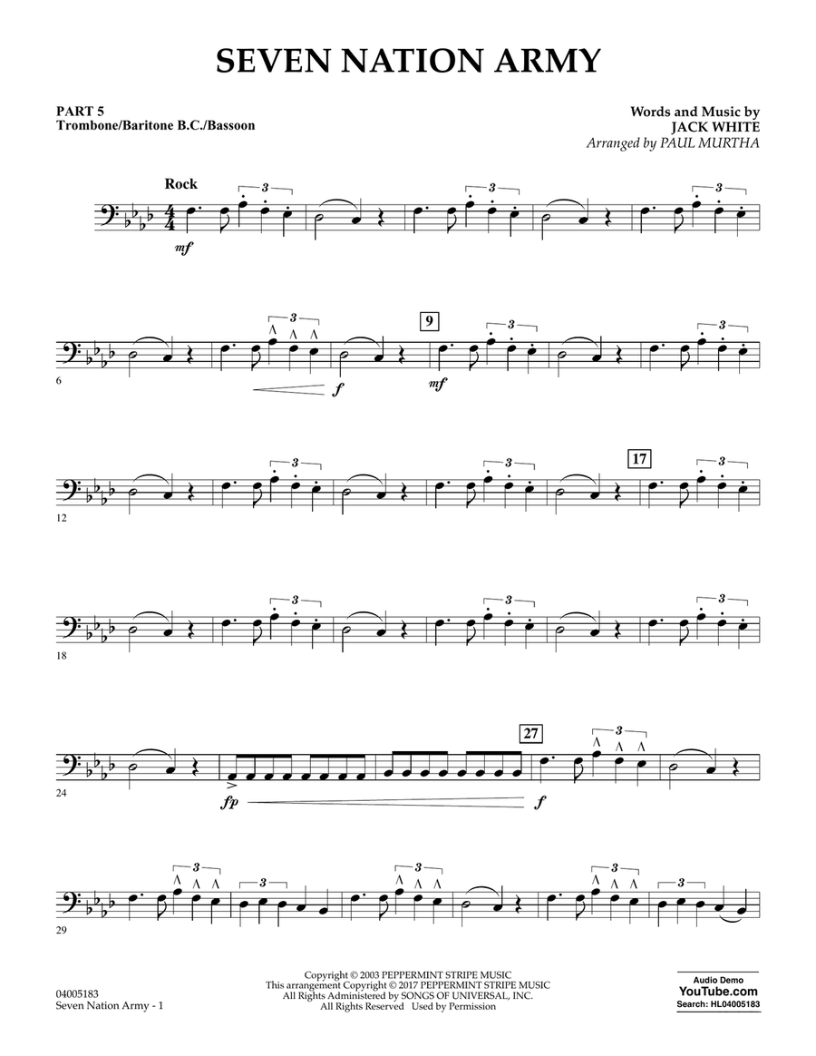 Seven Nation Army - Pt.5 - Trombone/Bar. B.C./Bsn. Concert Band scores gallery preview page 1
