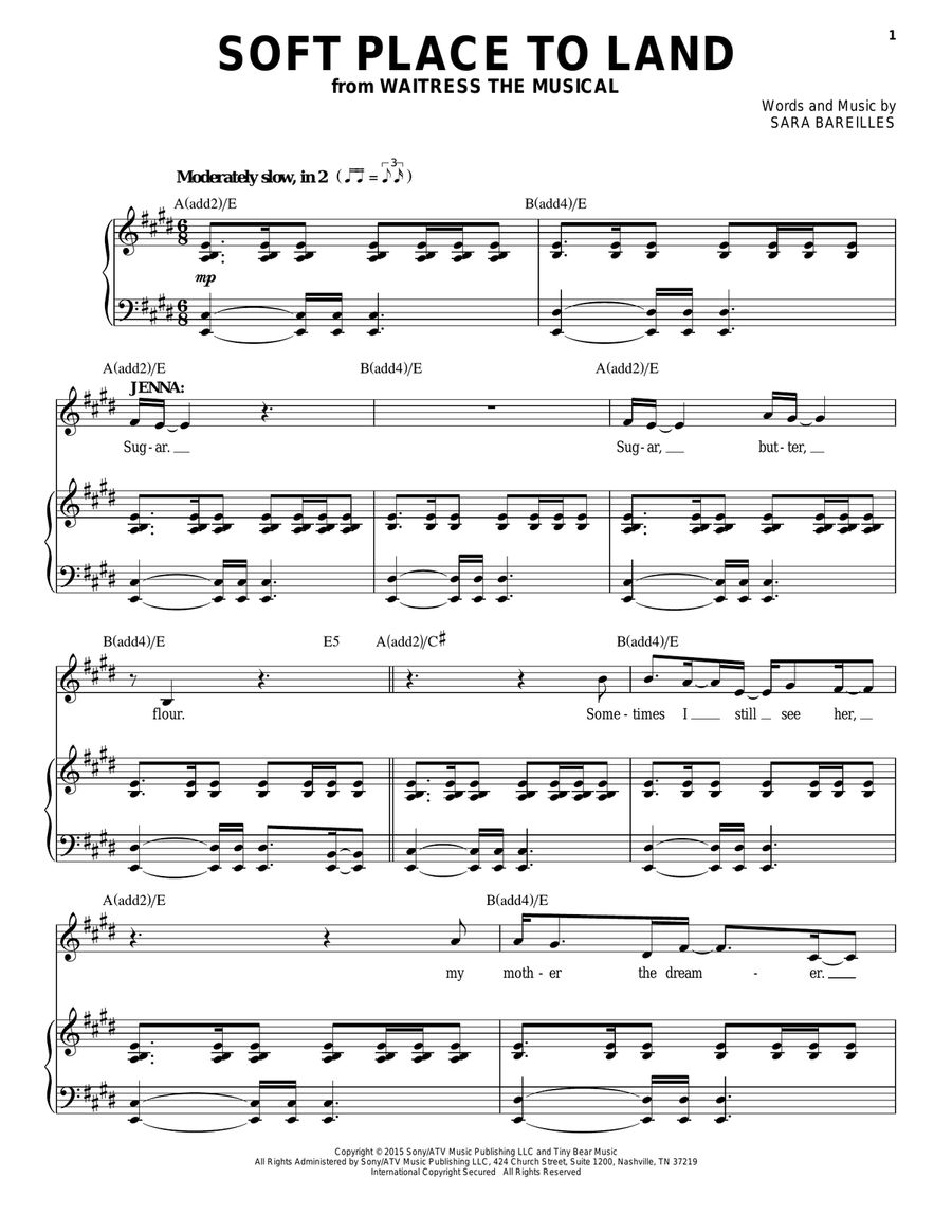 Soft Place To Land (from Waitress The Musical) Soft Place To Land (from Waitress The Musical) Voice scores gallery preview page 1