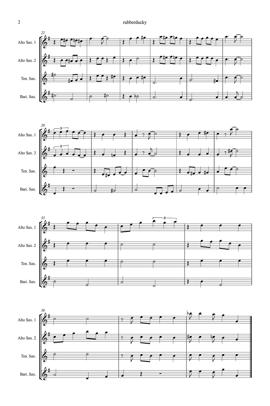 Rubber Duckie Saxophone Quartet scores gallery preview page 2