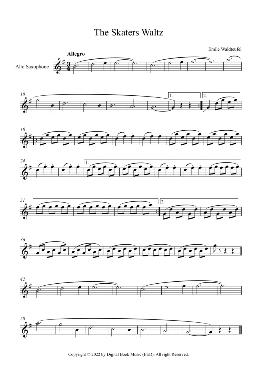 The Skaters Waltz - Emile Waldteufel (Alto Sax) Alto Saxophone scores gallery preview page 1