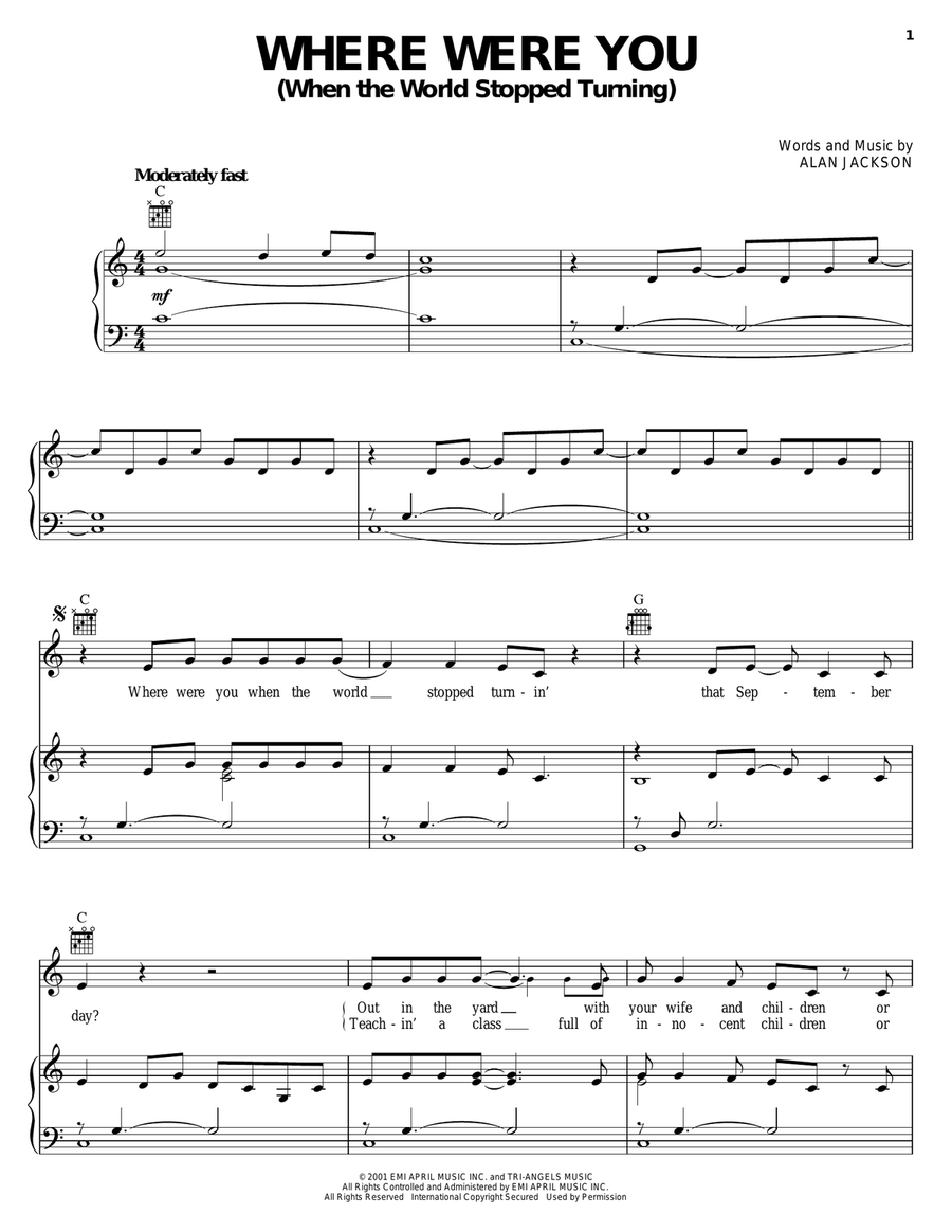 Where Were You (When The World Stopped Turning) Piano, Vocal, Guitar scores gallery preview page 1
