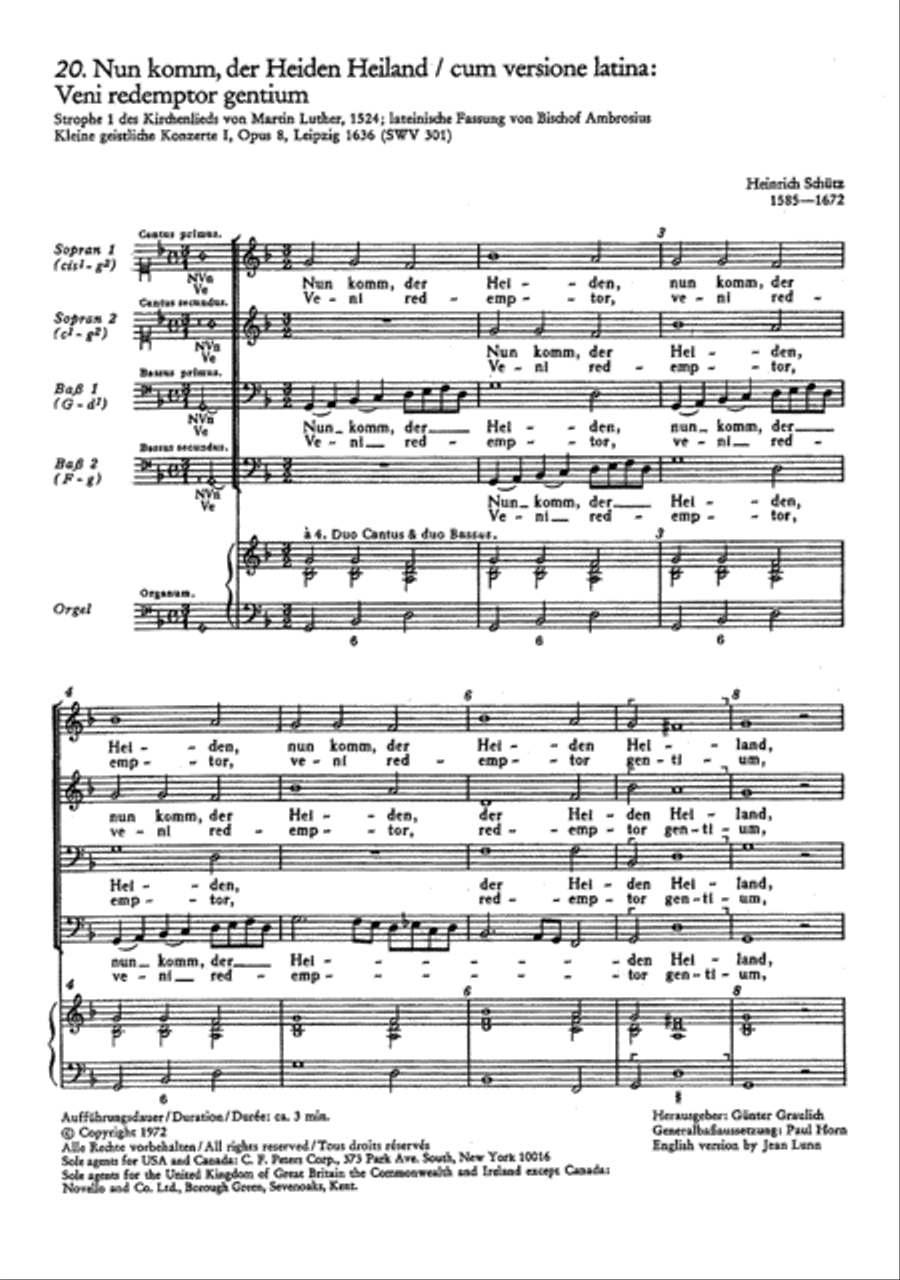 Now come, the nation's Saviour (Nun komm, der Heiden Heiland) Voice scores gallery preview page 1