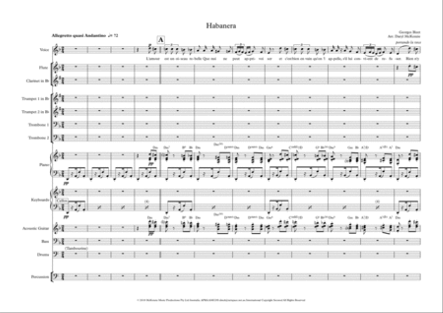 Habanera - Female Soprano with 12 Piece Band Habanera - Female Soprano with 12 Piece Band Flute scores gallery preview page 1