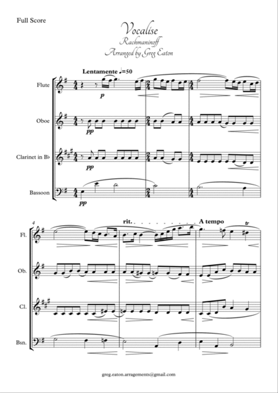 Vocalise Woodwind Quartet scores gallery preview page 2