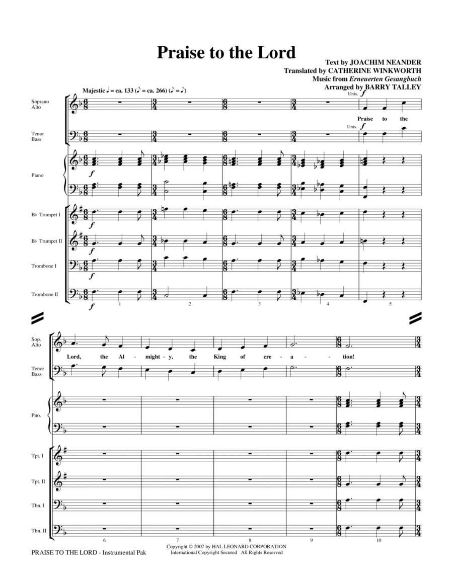 Praise To The Lord - Full Score Choir scores gallery preview page 1