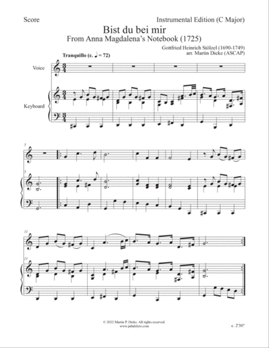 Bist du bei mir (Instrumental Edition in C Major with Keyboard) English Horn scores gallery preview page 2