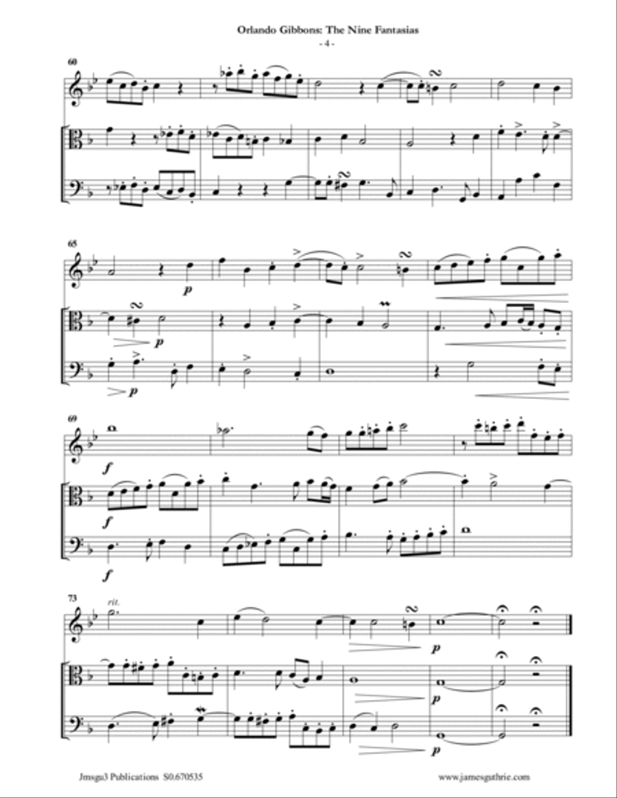 Gibbons: The Nine Fantasias for Alto Flute, Viola & Cello Flute scores gallery preview page 4