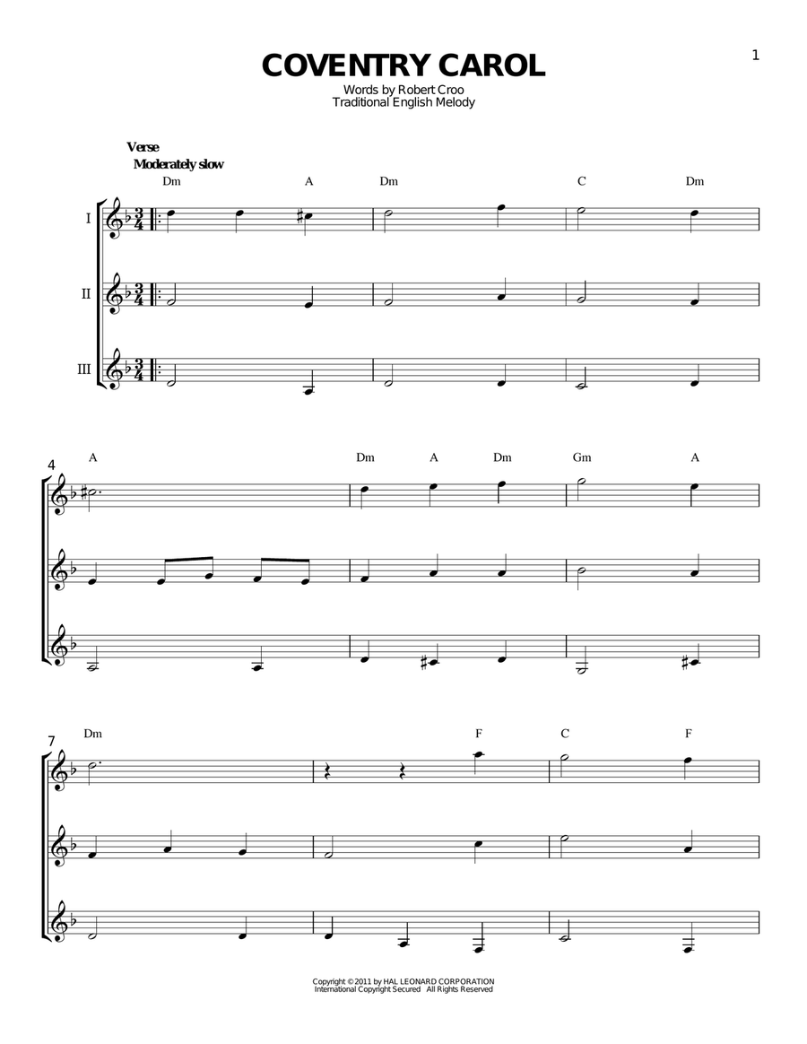 Coventry Carol Guitar Ensemble scores gallery preview page 1