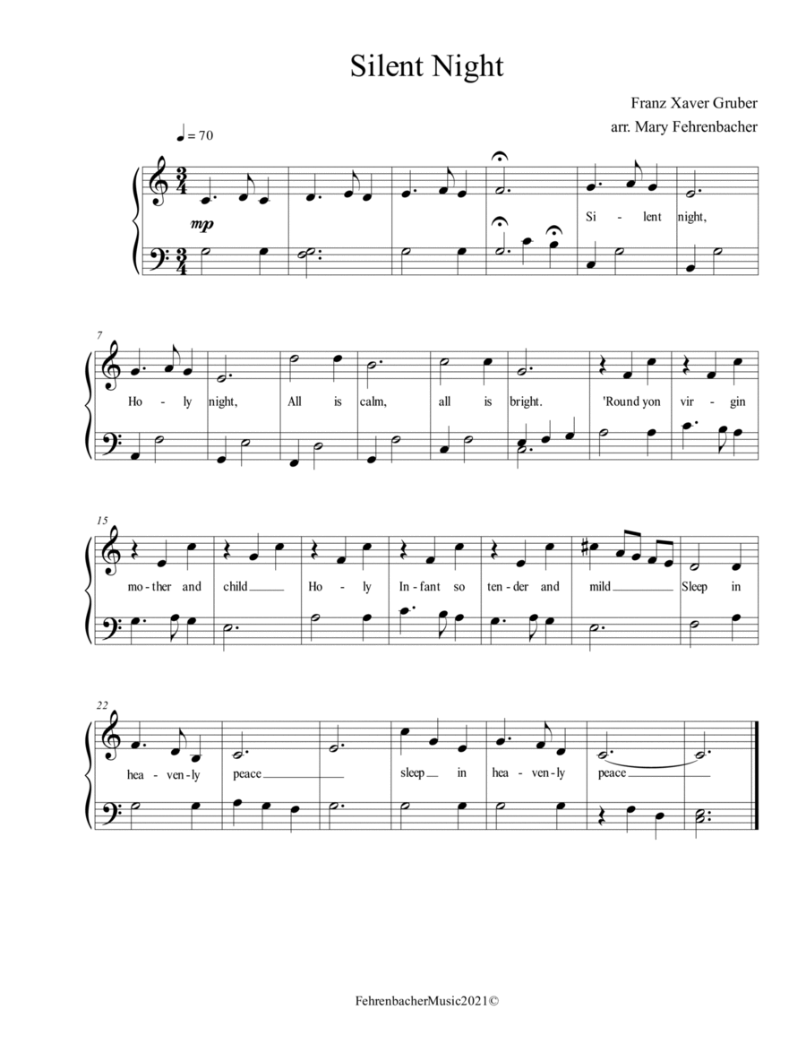 Silent Night- Easy Intermediate Piano Solo Easy Piano scores gallery preview page 1