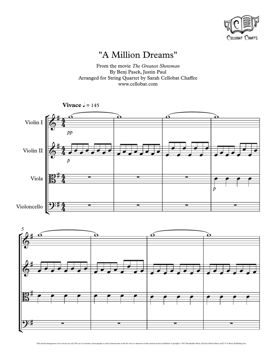 A Million Dreams String Quartet scores gallery preview page 1