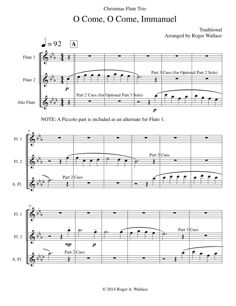 O Come, O Come, Immanuel (Emmanuel) - Flute Trio Flute Trio scores gallery preview page 1
