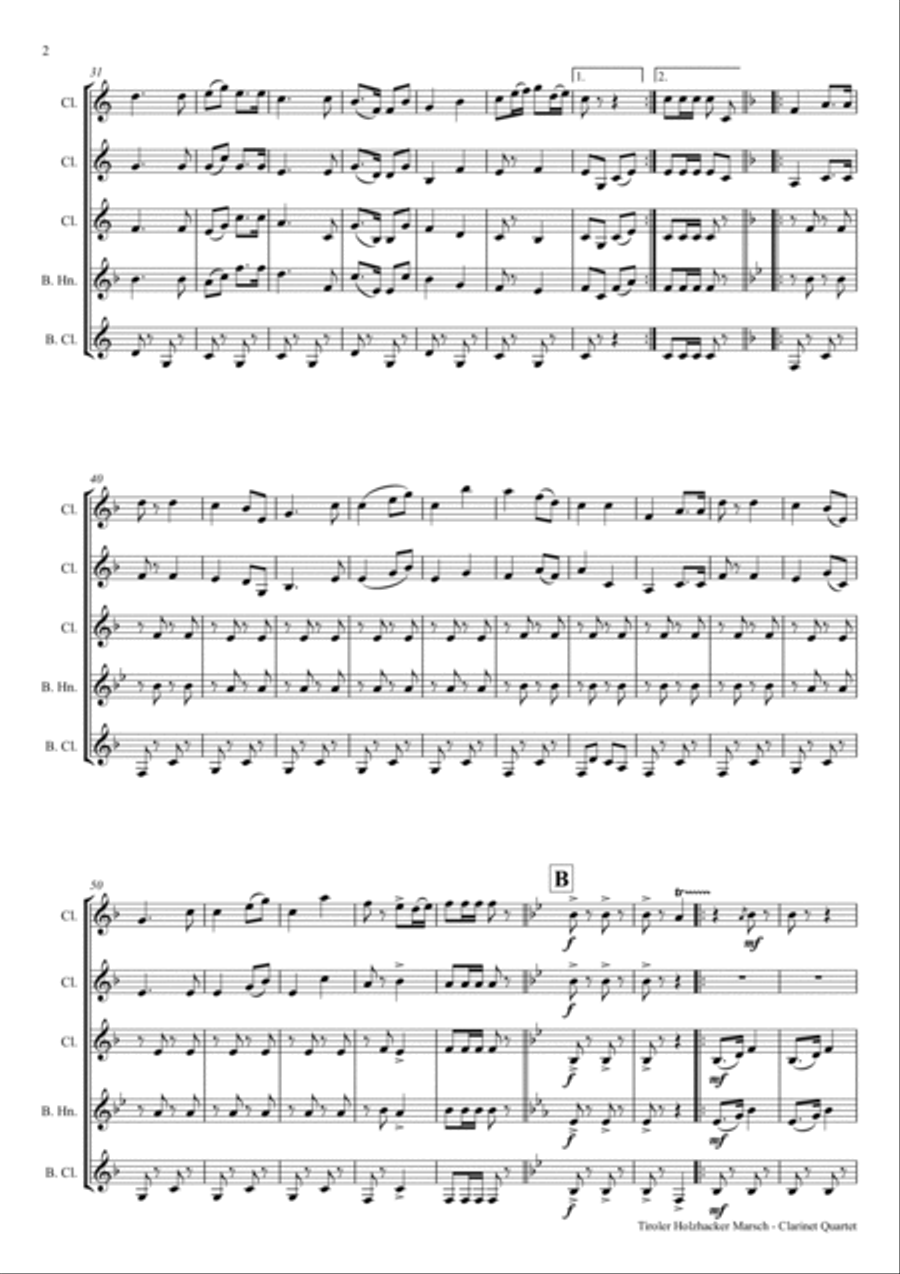 Tiroler Holzhacker Marsch - German Polka March Octoberfest - Clarinet Quartet - Eb Clarinet Quartet scores gallery preview page 2