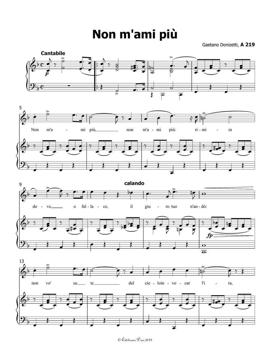 Non m'ami più, by Donizetti, in F Major Piano, Vocal scores gallery preview page 3