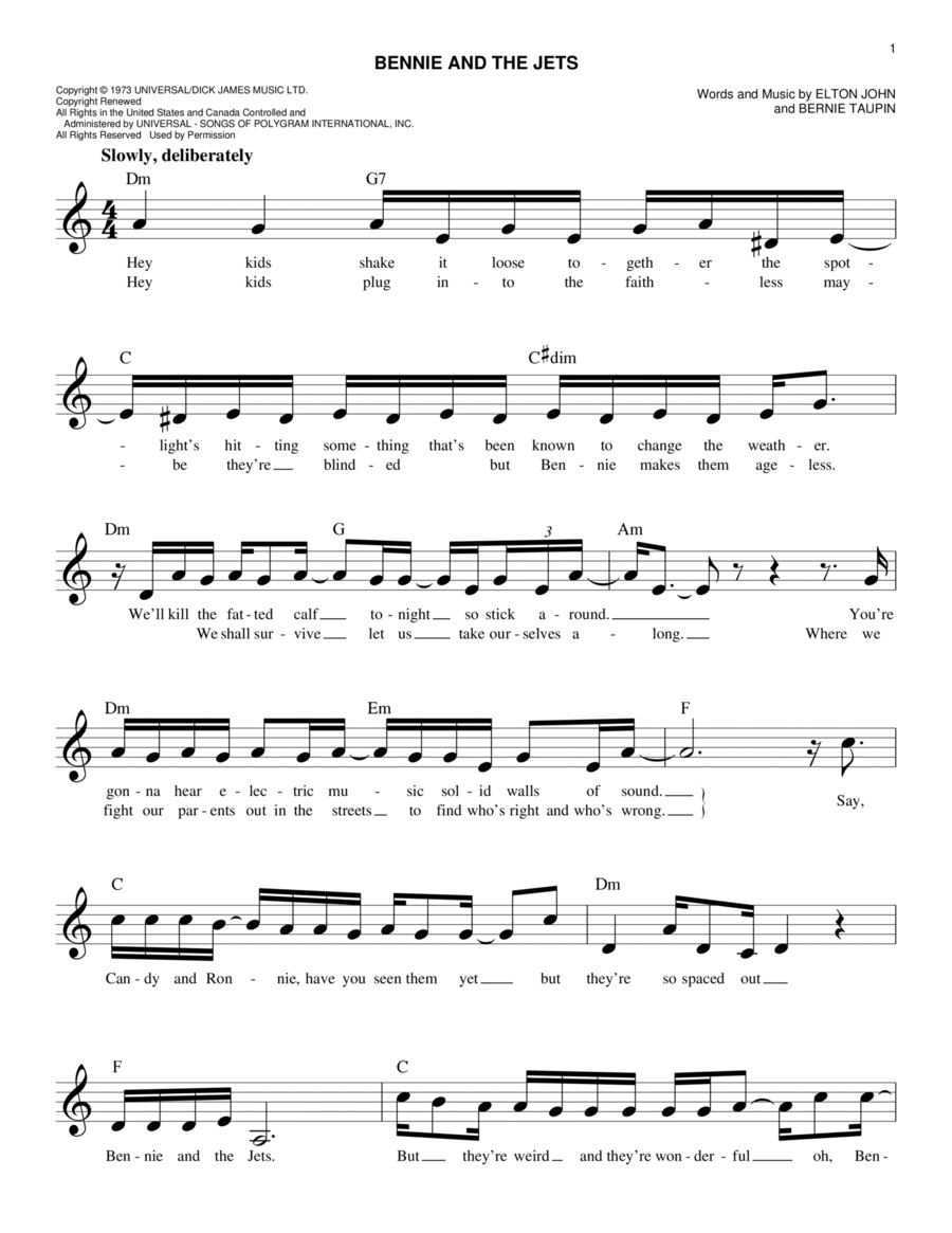 Bennie And The Jets Piano scores gallery preview page 1