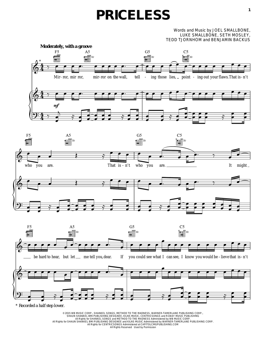 Priceless Piano, Vocal, Guitar scores gallery preview page 1