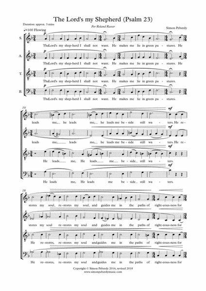 The Lord's my Shepherd (Psalm 23) for SATB choir, by Simon Peberdy image number null
