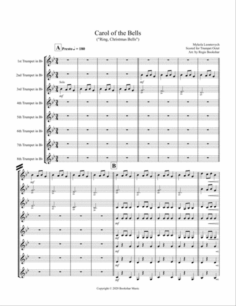 Carol of the Bells (F min) (Trumpet Octet) Brass Ensemble scores gallery preview page 1