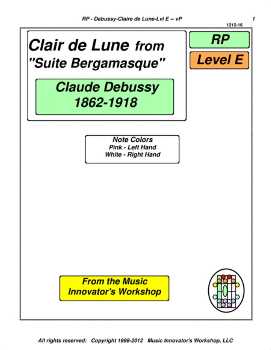 Debussy - Clair de Lune - (Key Map Tablature) Piano Solo scores gallery preview page 1