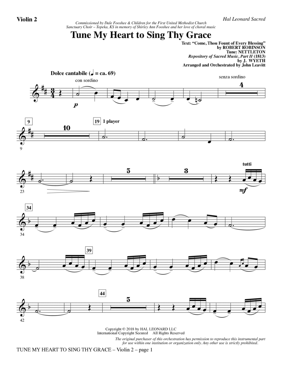Tune My Heart to Sing Thy Grace (arr. John Leavitt) - Violin 2