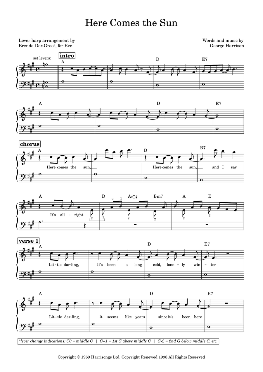 Here Comes The Sun Celtic Harp scores gallery preview page 1
