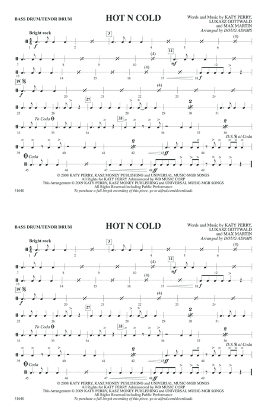 Hot N Cold: Bass Drum/Tenor Drum Marching Band scores gallery preview page 1