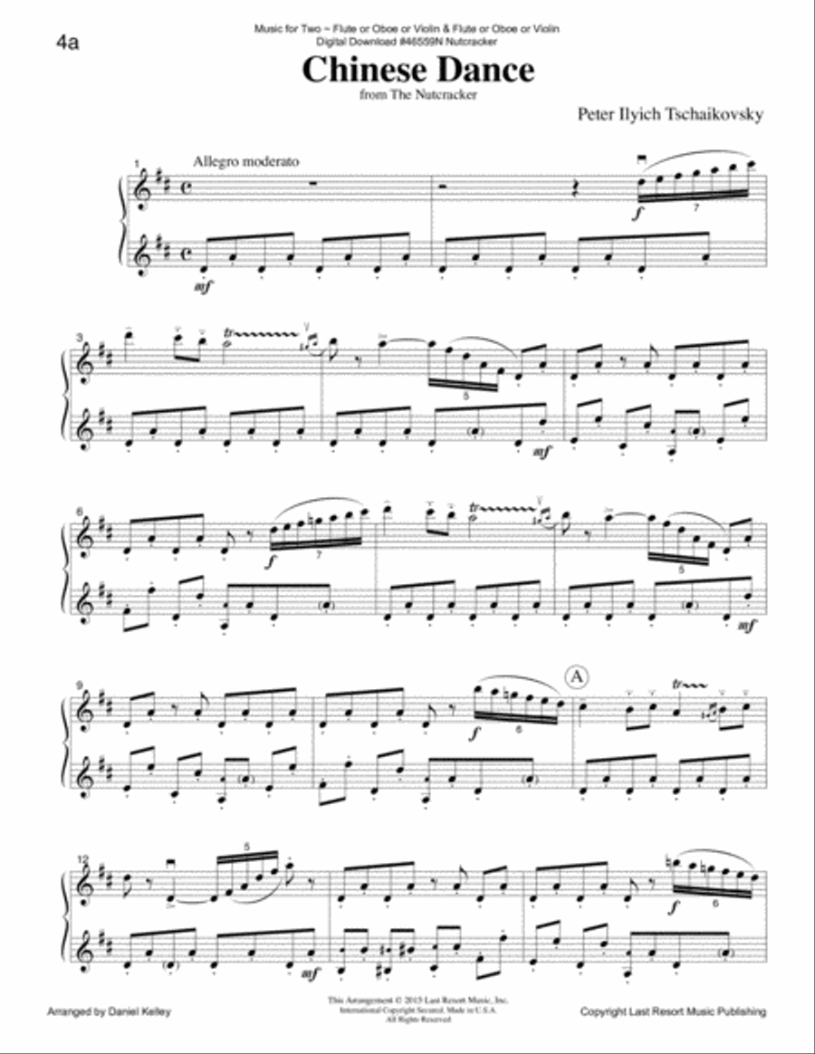 Chinese Dance from the Nutcracker for Flute or Oboe or Violin & Flute or Oboe or Violin Duet - Music Small Ensemble scores gallery preview page 2