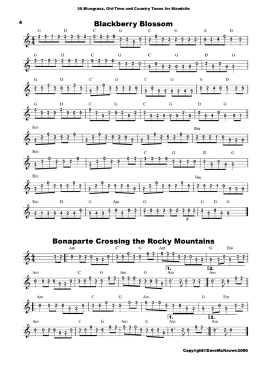 30 Bluegrass and Country Tunes for Mandolin, tab in GDAE Mandolin scores gallery preview page 4