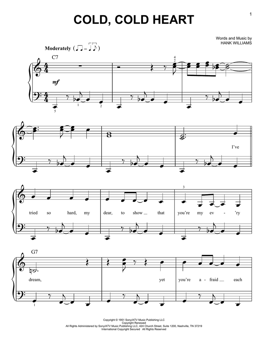 Cold, Cold Heart Easy Piano scores gallery preview page 1