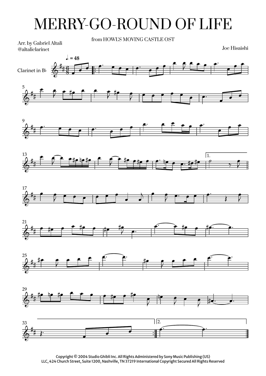 Merry-Go-Round Of Life B-Flat Clarinet scores gallery preview page 1