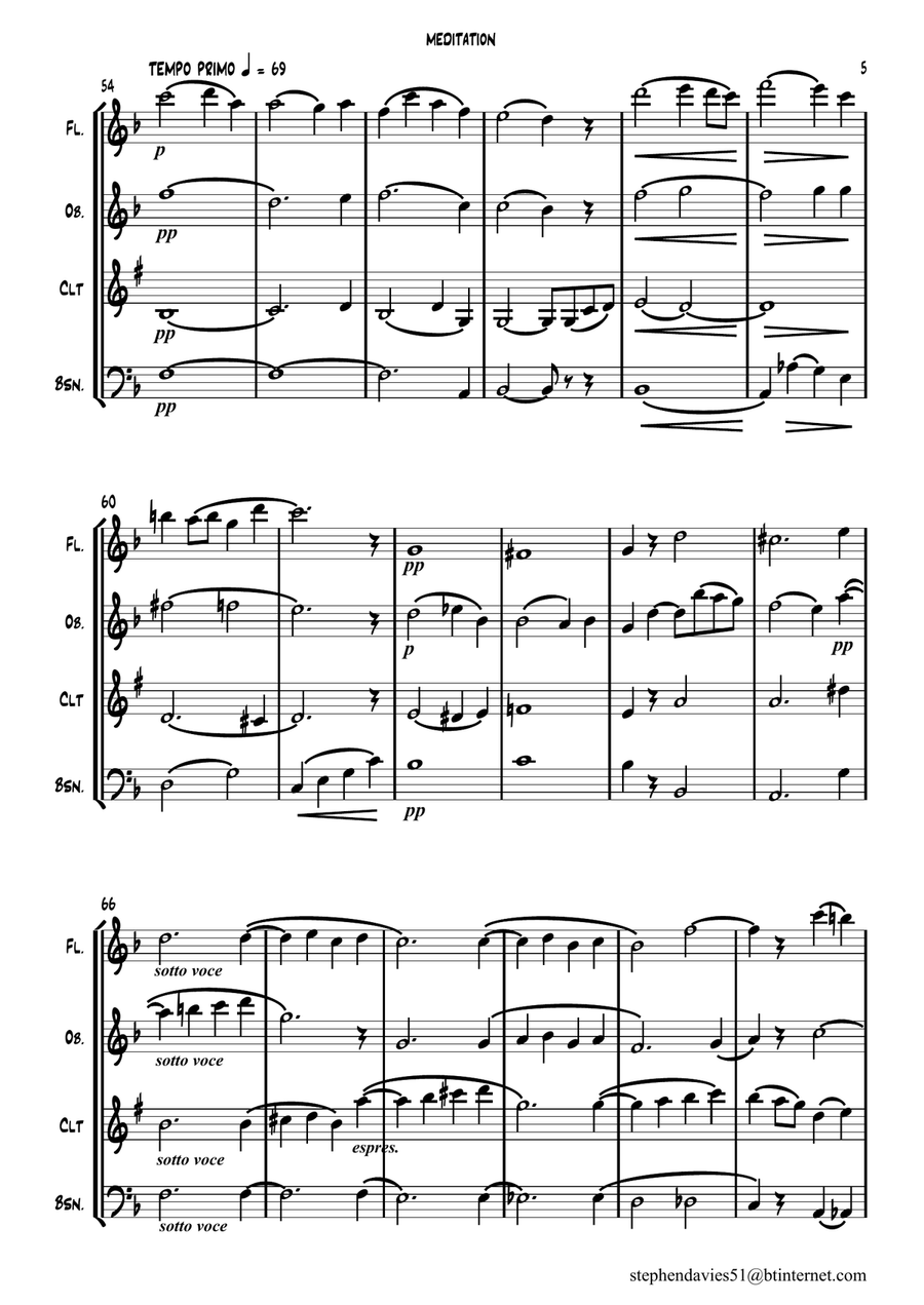 Meditation by Walter Battison Haynes for Woodwind Quartet Woodwind Quartet scores gallery preview page 5