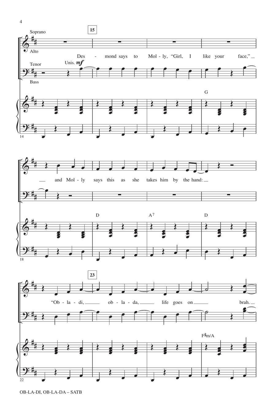 Ob-La-Di, Ob-La-Da Ob-La-Di, Ob-La-Da 4-Part scores gallery preview page 2