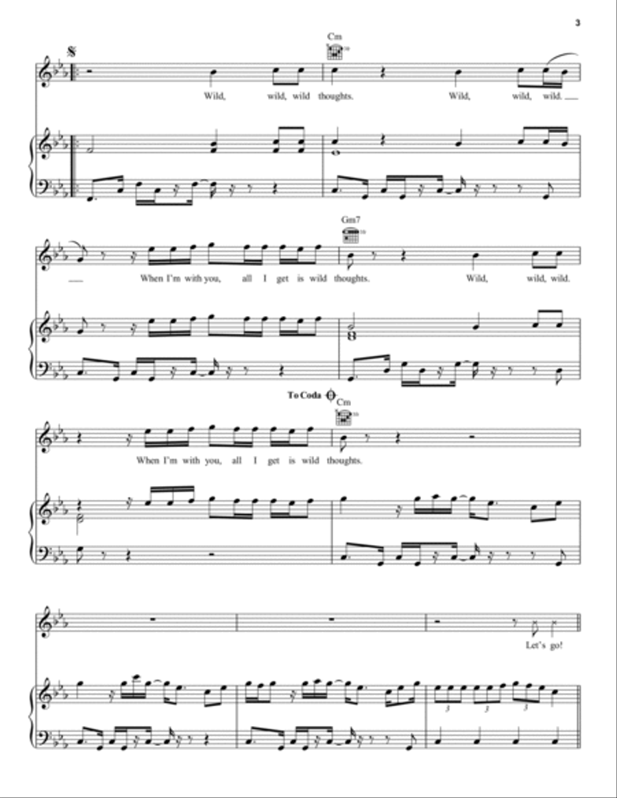 Wild Thoughts (feat. Rihanna & Bryson Tiller) Piano, Vocal, Guitar scores gallery preview page 3