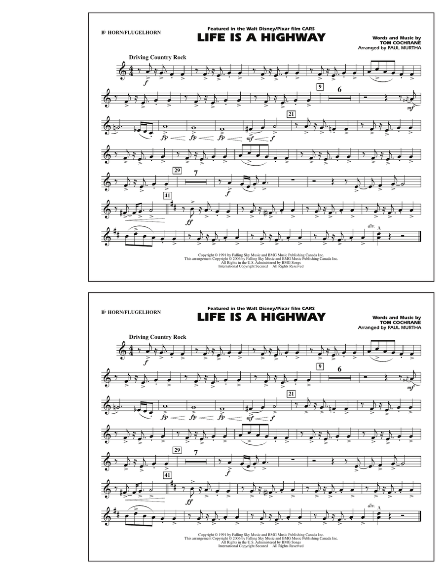 Life Is A Highway - Bb Horn/Flugelhorn Marching Band scores gallery preview page 1