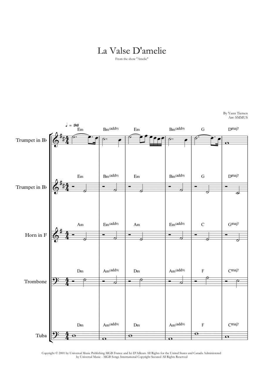 La Valse D'amelie La Valse D'amelie Brass Ensemble scores gallery preview page 1