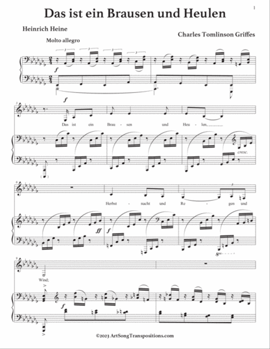 GRIFFES: Das ist ein Brausen und Heulen (transposed to A-flat minor) Voice scores gallery preview page 2