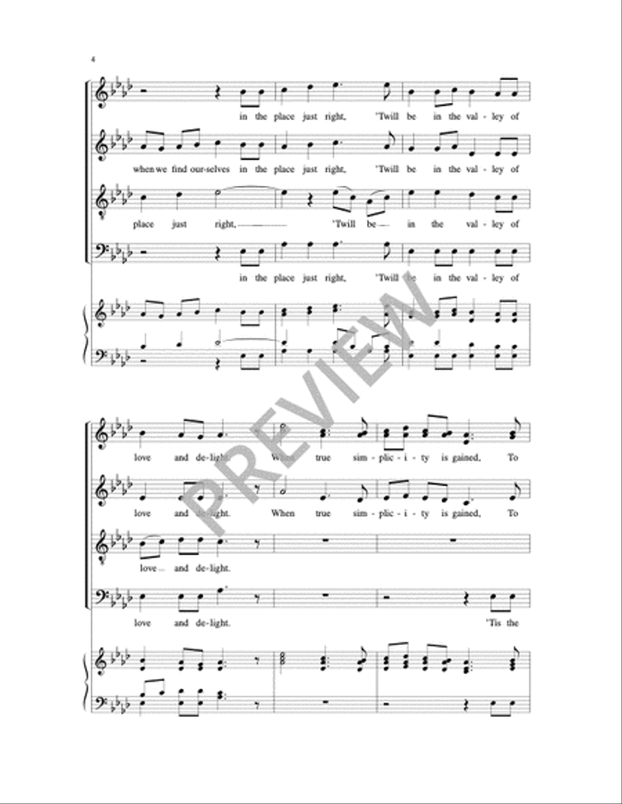 The Gift to Be Simple 4-Part scores gallery preview page 5