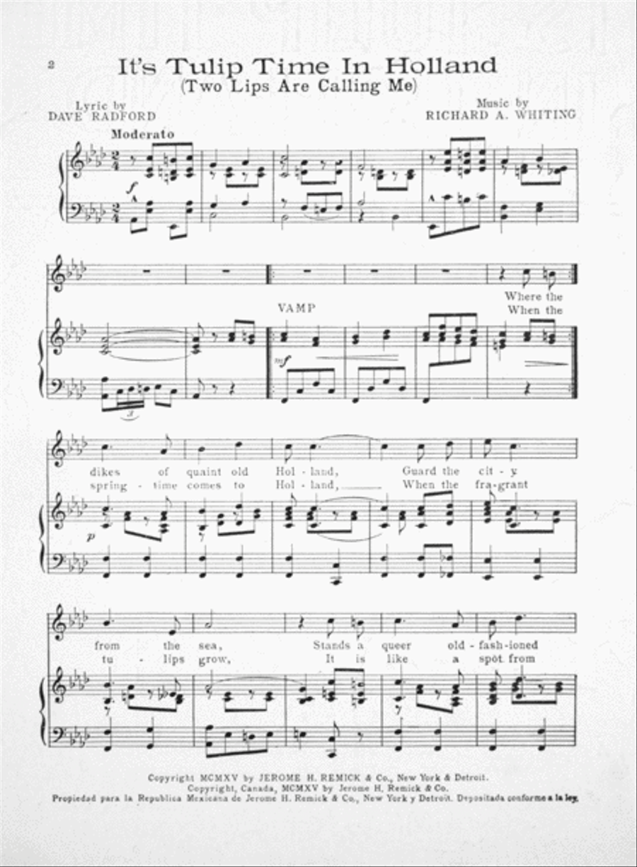 It's Tulip Time In Holland (Two Lips are Calling Me) Voice scores gallery preview page 2