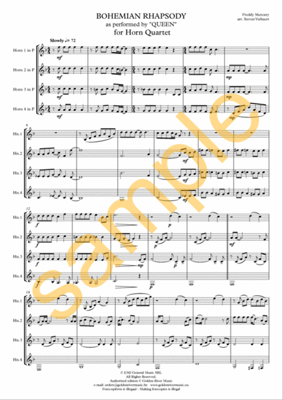 Bohemian Rhapsody - horn quartet French Horn Quartet scores gallery preview page 2