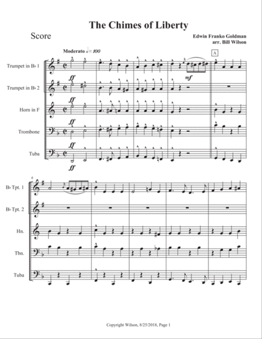 The Chimes of Liberty Brass Quintet scores gallery preview page 2